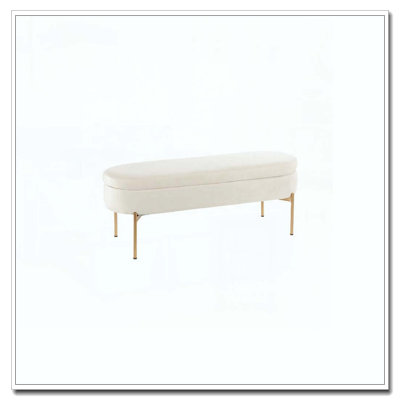 Chloe Contemporary/Glam Storage Bench in Gold Metal and Cream Velvet by LumiSource