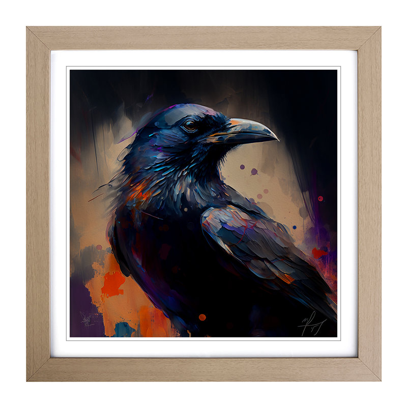 Raven Gestural - Framed Print, Oak