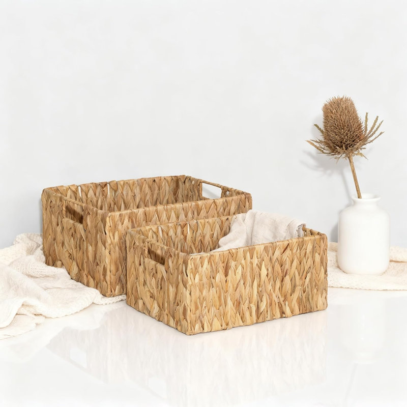 Water Hyacinth Storage Basket with Handles, 17cm H x 35cm W x  26cm D