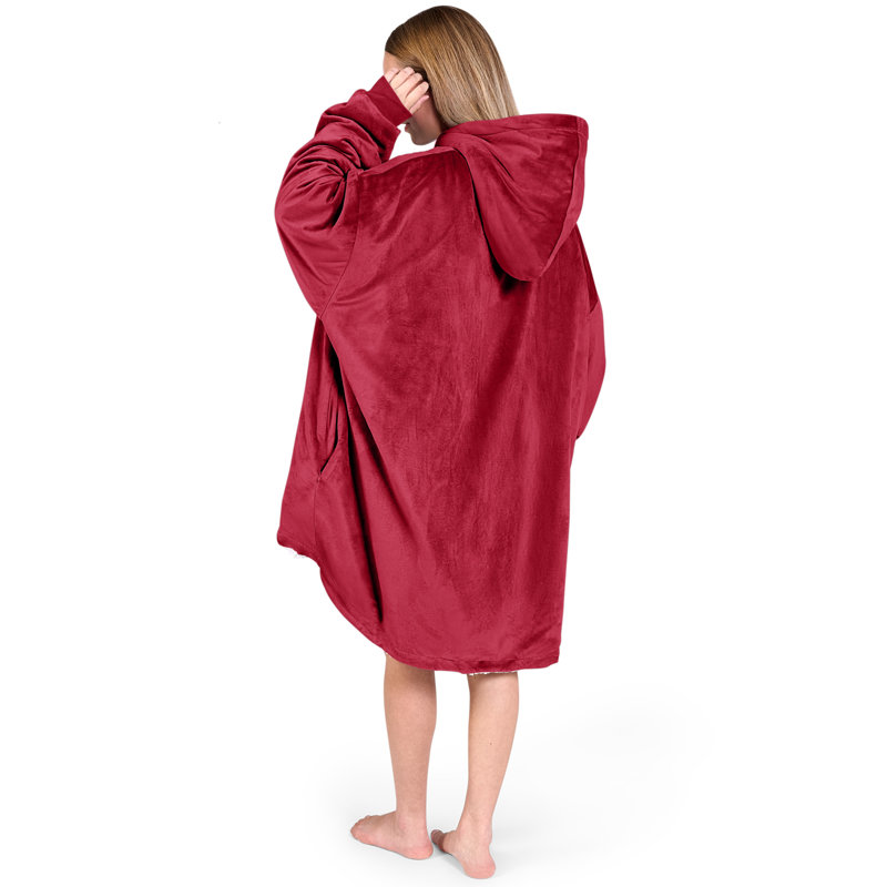Couverture en sherpa à capuche portable, Rouge, Adulte