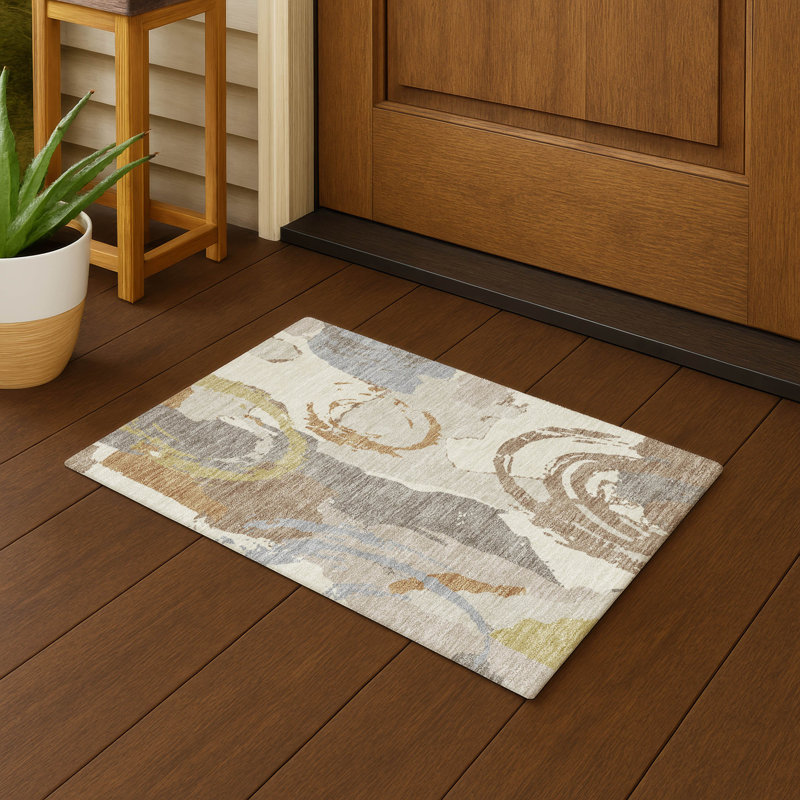 Machine Washable Indoor/Outdoor Chantille ACN2652 Abstract Rug, 1'8" x 2'6", Ivory