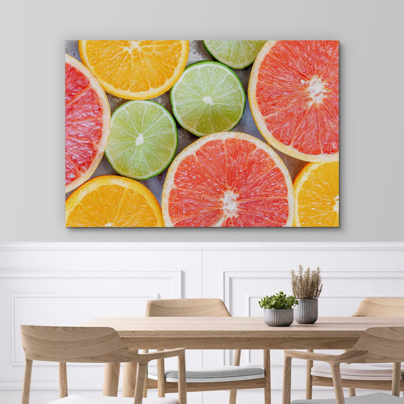 Art mural moderne, pamplemousse, citron, citron vert, cuisine et cuisine, H 24 po x l 36 po