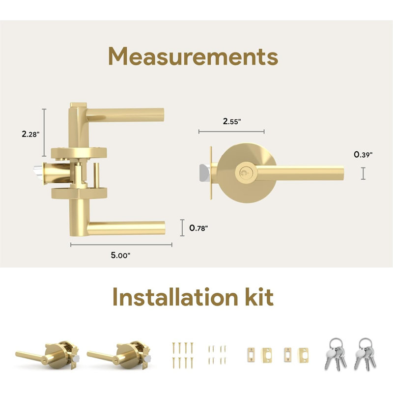Poignée de porte intérieure réversible avec rosette ronde Mega Handles RONN | Acier inoxydable durable | Clés identiques, chambres à coucher, salles de bain et couloirs (paquet de 2)