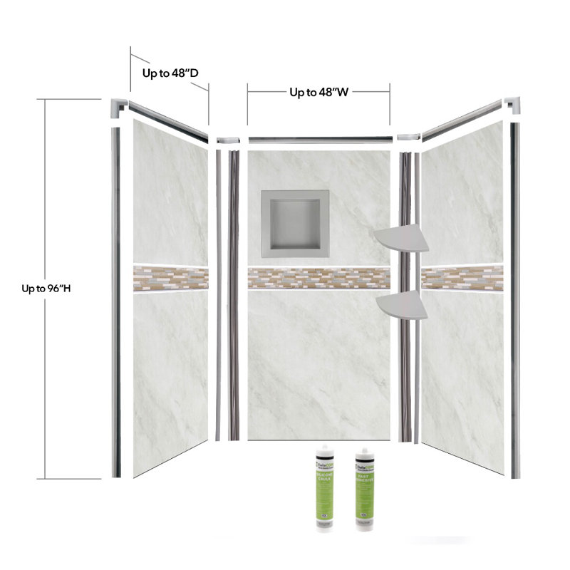 Bella CORE Tub and Shower Surround with Katrina Design Strip up to 48Dx48Wx48Dx96H, Arctic Mist