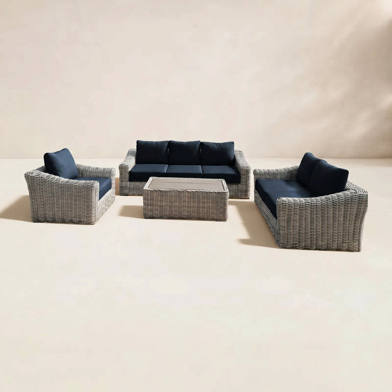 Sommer Wicker 6 - Person Patio Conversation Set with Cushions, Blue