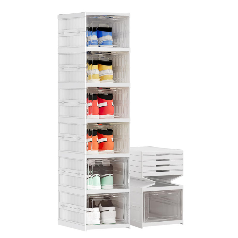 Shoe Organizer Box 6-Tier Foldable Shoe Rack, Fit Size 12, No Assembly Stackable Shoe Organizer Storage Bins Wit, All In One Universal Shoe Storage Boxes For Men And Women