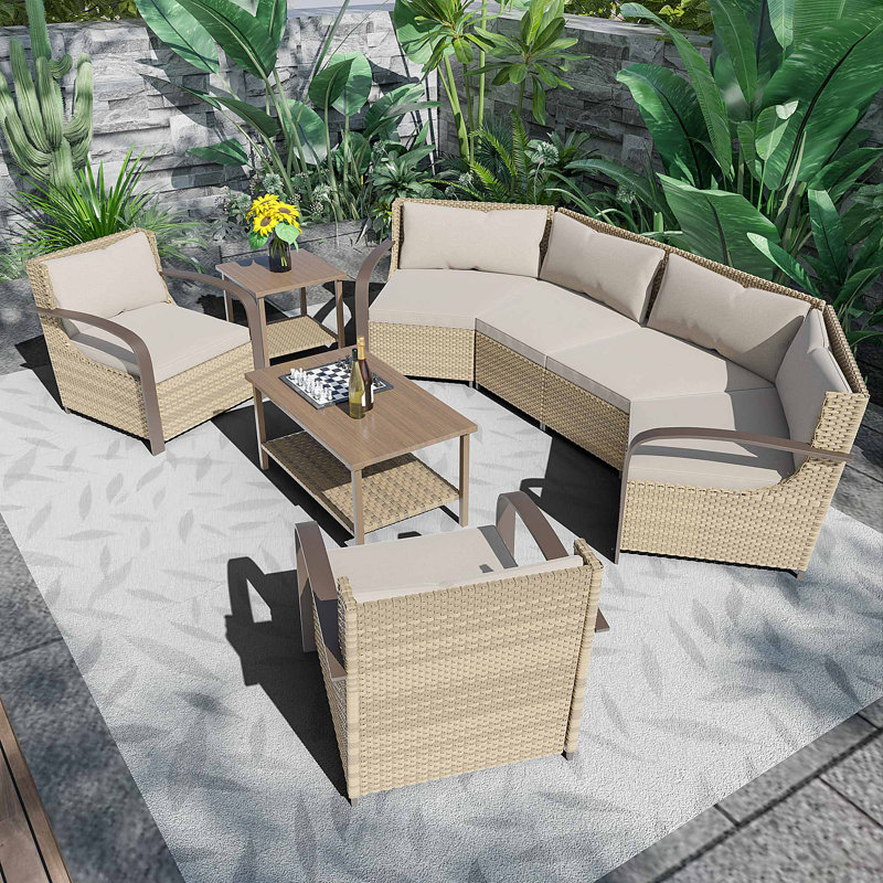 Patio Wicker Metal Conversation Set, Beige