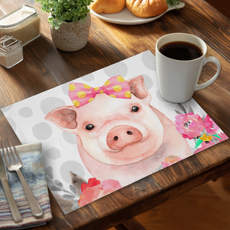Pretty Pig Pink Bedroom Placemat | Polyester Home Decor