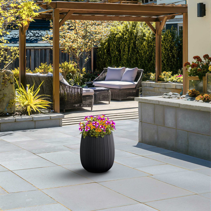 13 In. Middle Concrete Round Planter / Pot With Drainage Holes, Charcoal Black(Premium Inner)
