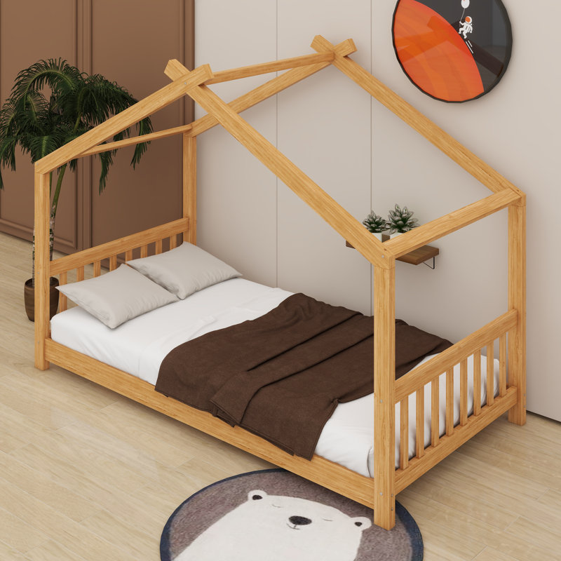 Nguyet House Platform Bed with Headboard, Natural, Twin