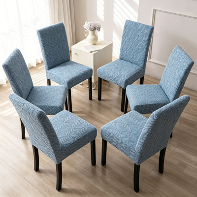 High Back Dining Chair Covers Set Of 4 - Waterproof Super Stretch Spandex Jacquard Slipcovers Removable Washable Parsons Protector For Kitchen, Home-Blue