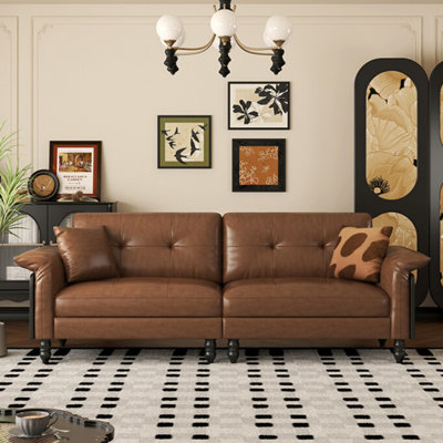 Mid-Century Minimalist Solid Wood 3-Seater Sofa