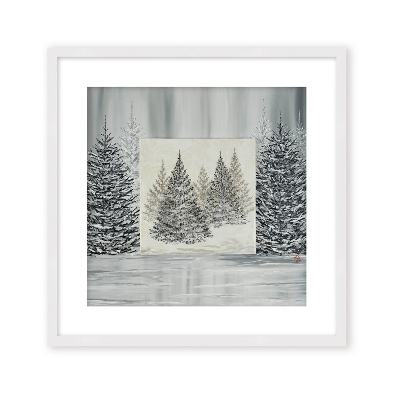 Nature Inspired "Pine Portrait" Canvas Wall Art By , 12" H x 12" W x 1.125" D, Framed Matted Print, White