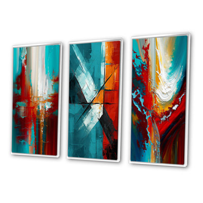 " Rhythmic Abstract Teal Awakening " 3 - Pieces