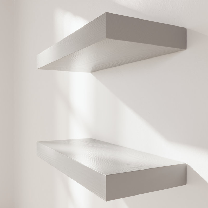 Solid Wood Floating Shelves, Wooden Shelves for Wall Storage, 1.5" H x 16" W x 6.7" D, Weathered Gray