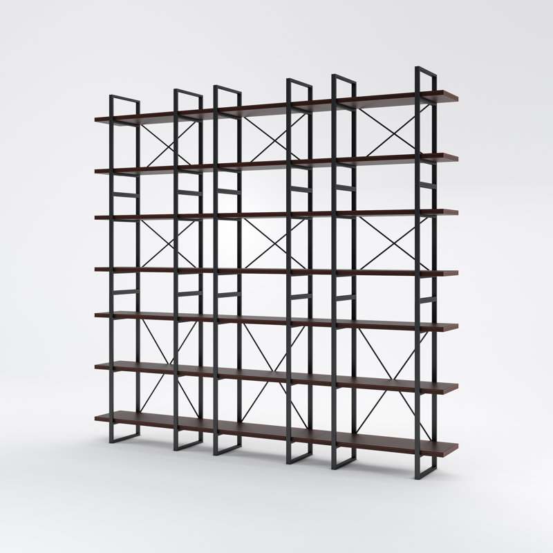 Lotus Large Room Division and Library Bookshelves, (7 Shelves) 99.6" H x 106" W x 12.5" D/Walnut