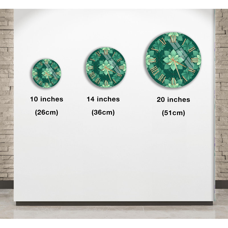 Horloge murale florale en verre trempé, décor botanique vert, style moderne, horloge surdimensionnée, horloge de cuisine, horloge de salon, décoration intérieure