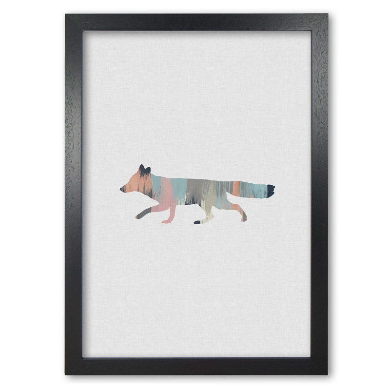 Pastel Fox - Single Picture Frame Print, 85 cm H x 60 cm W x 5 cm D, Black Grain Frame