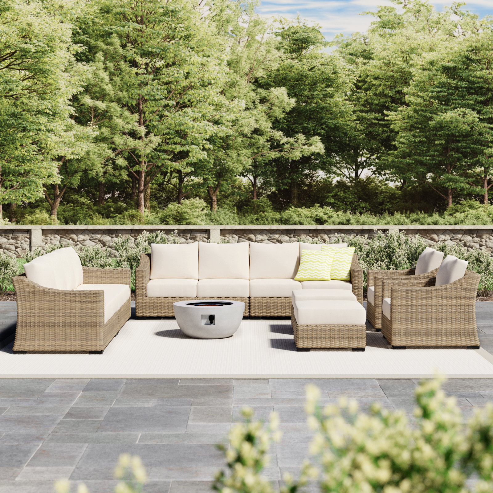 Eloisa Wicker 12 - Person Patio Conversation Set with Cushions, Tan