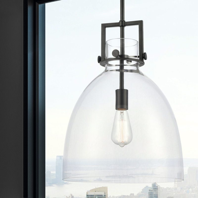 Luminaire suspendu à 1 tige Adae, Noir mat, H 15 po x l 14 po x P 14 po
