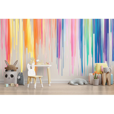 Rainbow Drip Wall Mural, Colorful Paint Stripe Kids Wall Decal, Playroom Nursery Removable Wall Art 103Mv