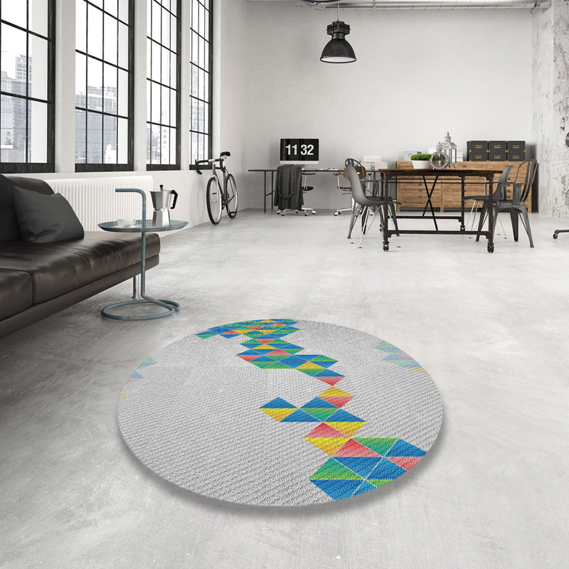 Tapis à motifs bleu / orange / vert, Rond 6 pi
