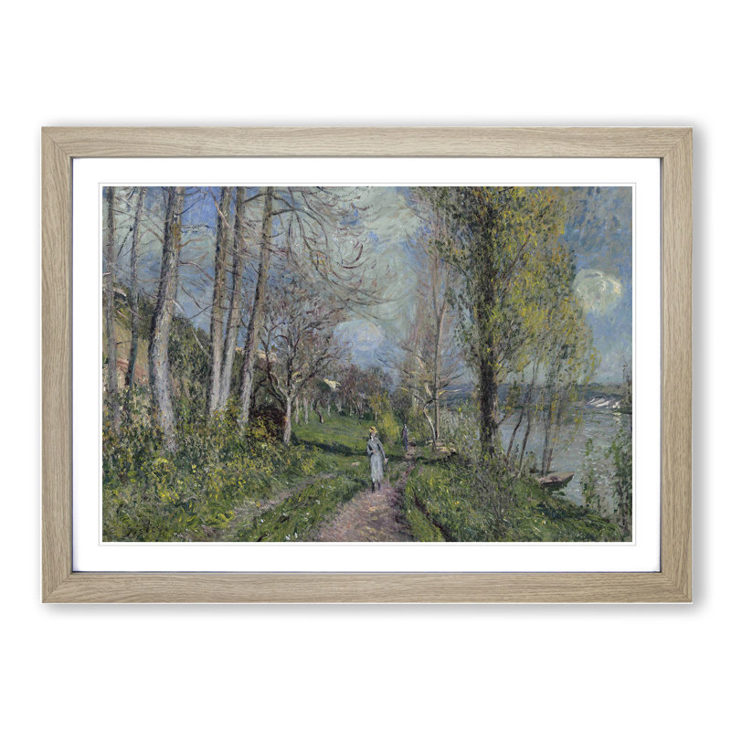 Banks of the River Seine by Alfred Sisley - Picture Frame Painting, Oak Framed, 27cm H x 36cm W x 2cm D