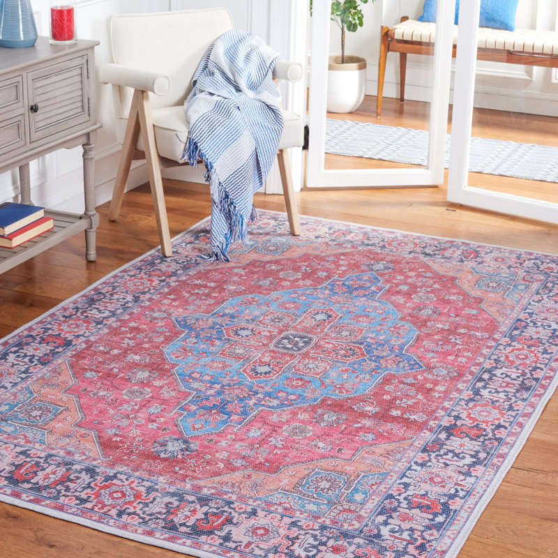 Kingsford Oriental Cotton Blue/Rust Area Rug, Rectangle 8' x 10'