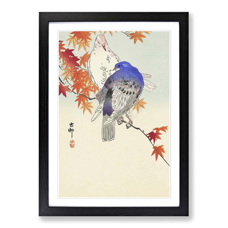 Pigeons in the Autumn by Ohara Koson - Picture Frame Painting Print, 48cm H x 36cm W x 2cm D, Black Framed