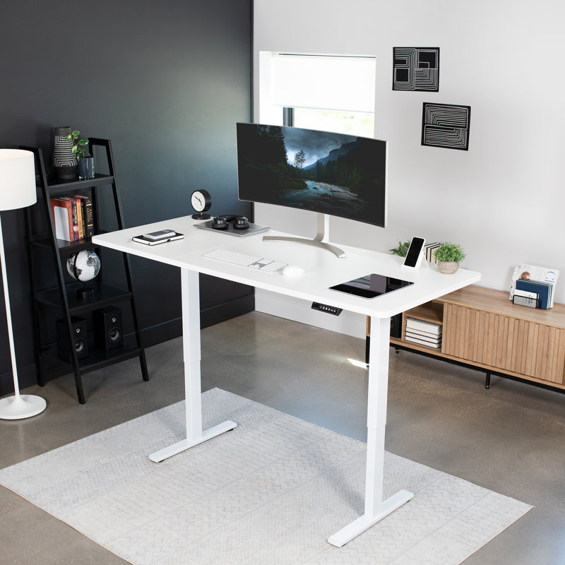Luxe Electric White 60" Adjustable Standing Desk with Memory Presets
