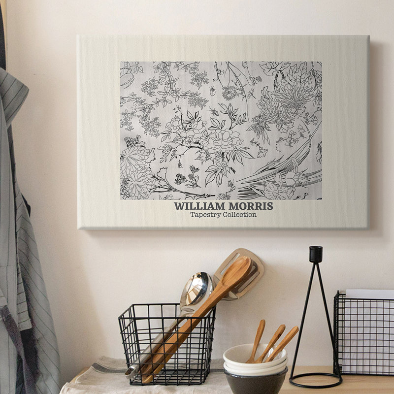 Dessin au trait floral (reproduction de la tapisserie) -William Morris-toile tendue avec châssis-c. Fin du 19e siècle (original)