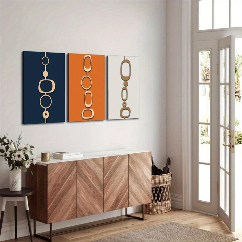 Geometric Chain Color Block 3-Piece Canvas Print for Minimalist Elegant Living Room Home Decor, 36*24 inch 3pcs