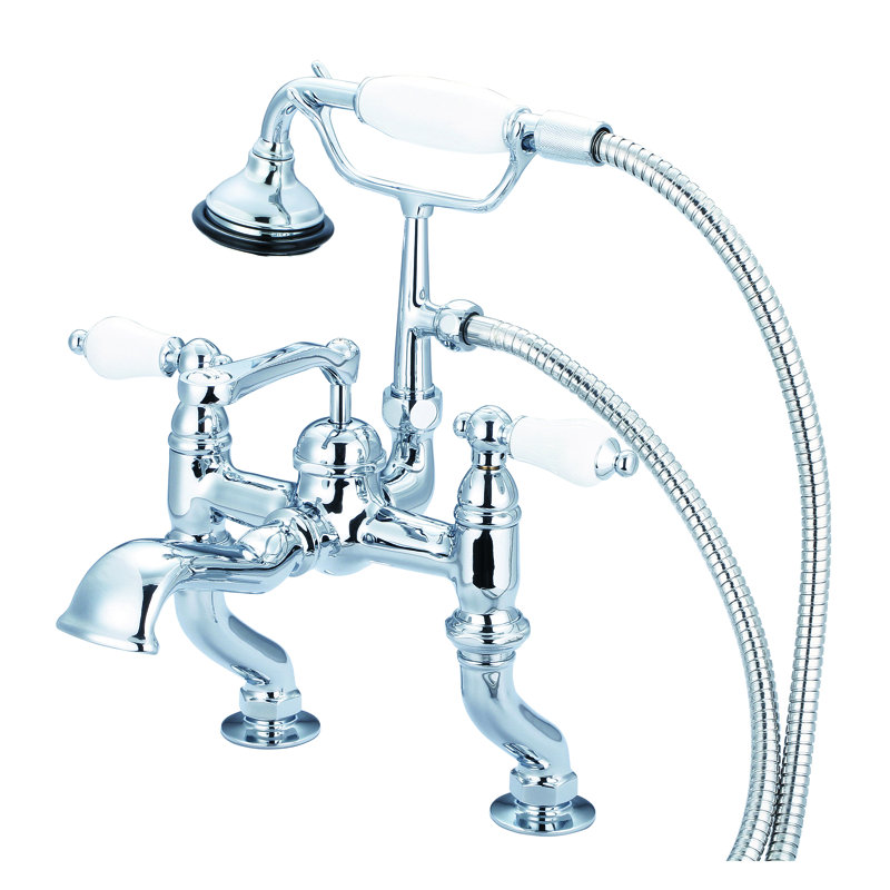 Stonington Deck Tub Spout, Porcelain Lever Handles, Hand Polished, Richly Triple Plated Chrome Finish