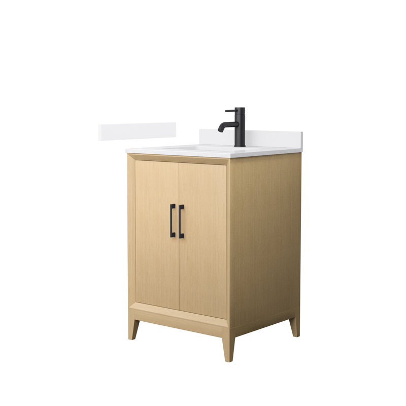 Janna 24" Freestanding Single Bathroom Vanity with Quartz Top, White Quartz, Single, Matte Black