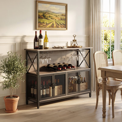 Industrial Wine Bar Cabinet with Metal Frame