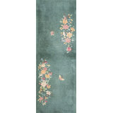 Small Size Wool Pile Green Color Antique Floral Chinese Deco Throw Rug