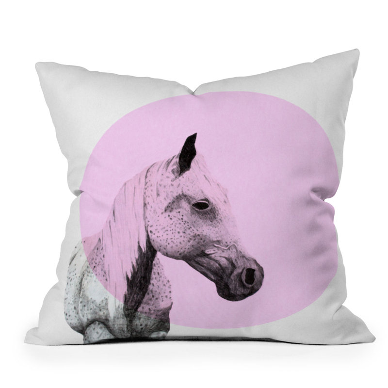Coussin extérieur Morgan Kendall, Rose / noir / cheval blanc, Carré 20 po