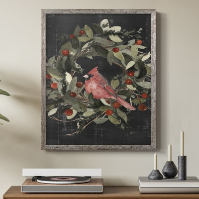«Christmas Cardinal I», reproduction encadrée - bois massif
