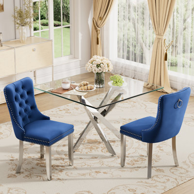 Ensemble de salle à manger à piédestal carré avec chaise capitonnée