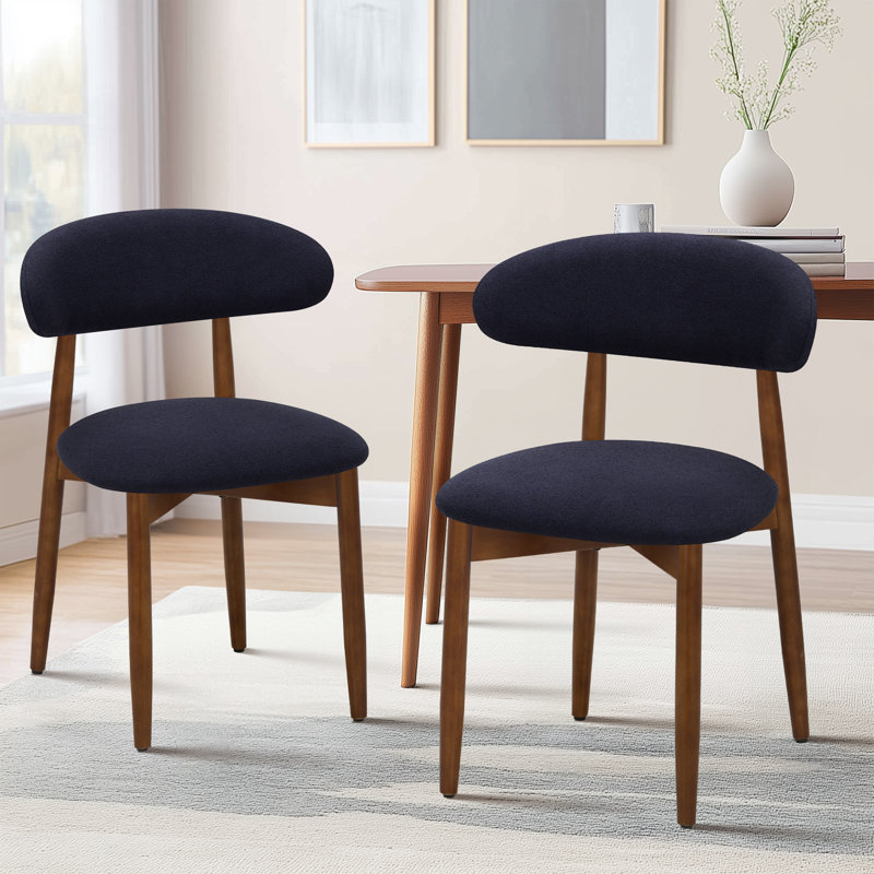 Maylon Upholstered Solid Wood Frame Side Chairs, Boucle-Blue