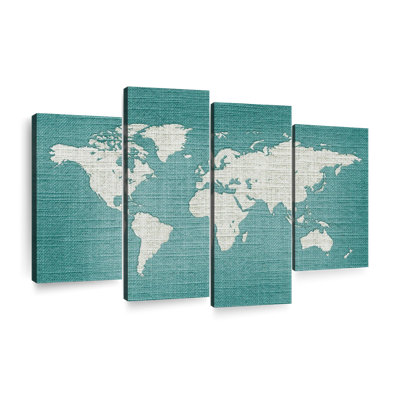 " Mint Linen World Map " by Globetrotter Studio 4 - Pieces