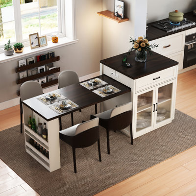 83.1'' Kitchen Island With Extendable Table, Storage , And 3 - In 1 Power Outlet For Home Use Expandable Island, Outlet, Stain Tabletop,