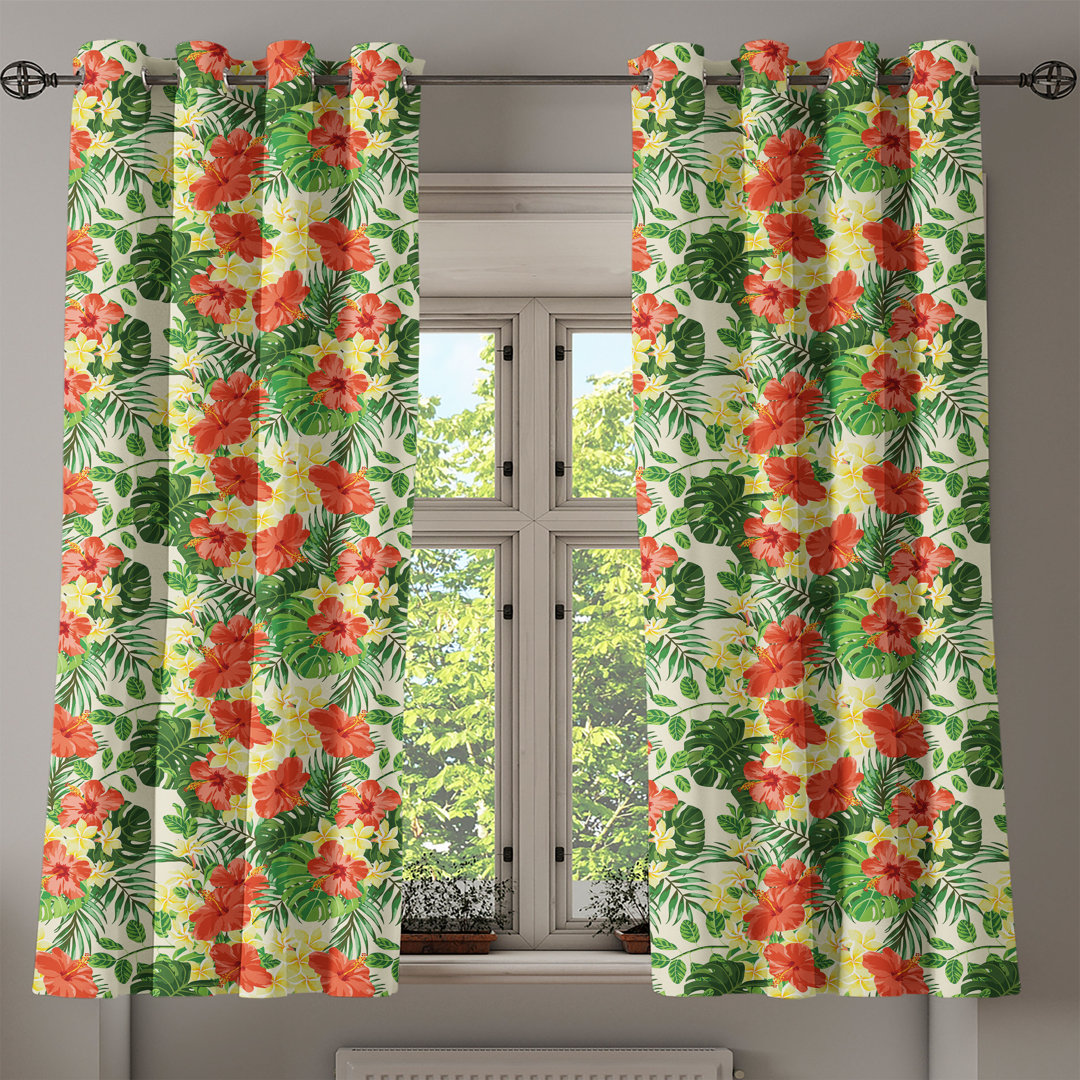 Thermovorhang-Set Shippensburg Plumeria Hibiscus Monstera mit Ösen, halbtransparent