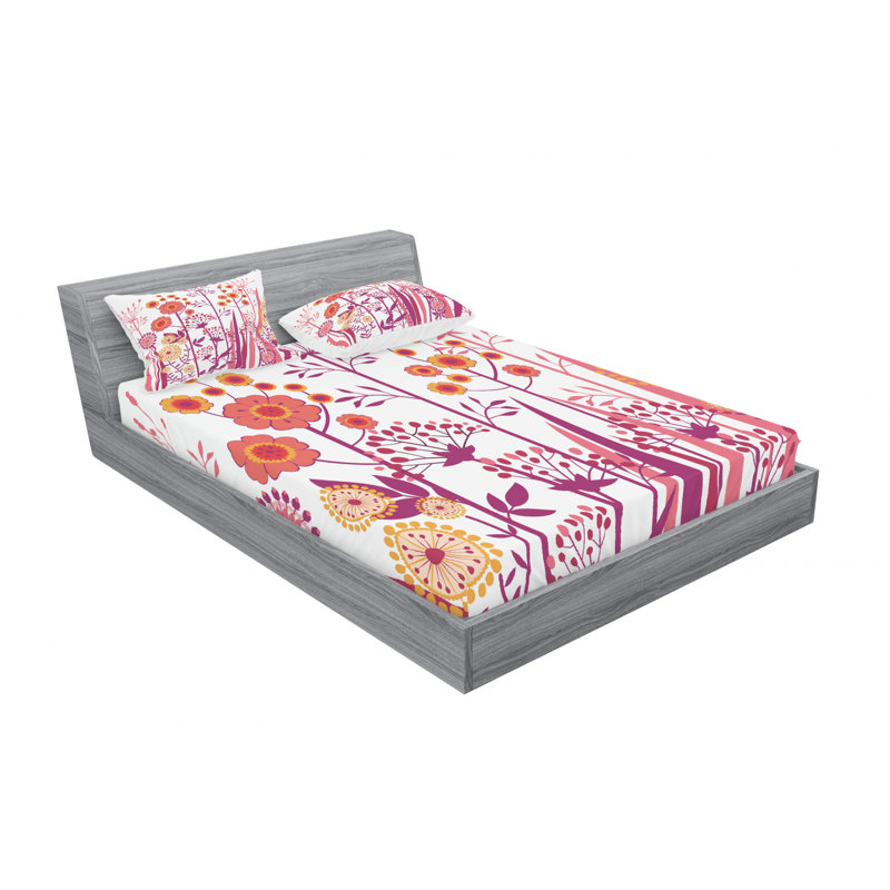 Ensemble de draps florales à tourbillons à feuilles florales, Ensemble de draps pour lit double avec un drap-hou