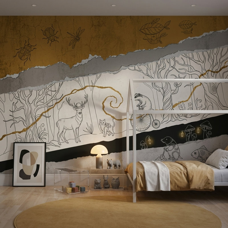 Papier peint fantaisiste avec décor de papier peint de paysage de forêt, 200 po x 120 po, Texturé non collé