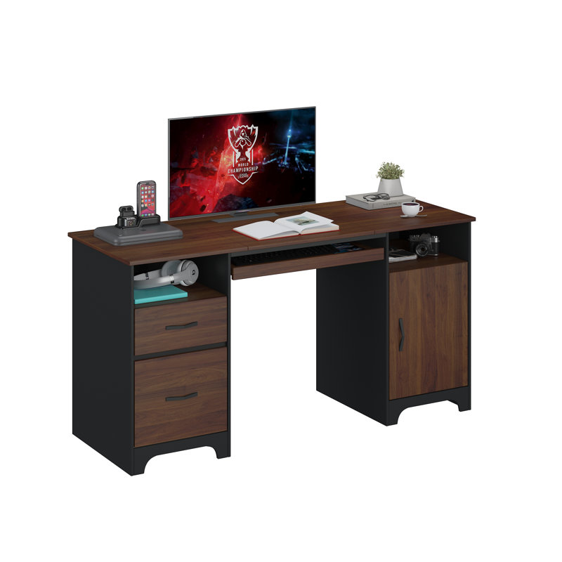 Daylie 59''  Executive Desk with File and Storage Drawers and Cabinet, Computer Writing Desk with Keyboard Tray and 2 Open Compartments for Home Office
