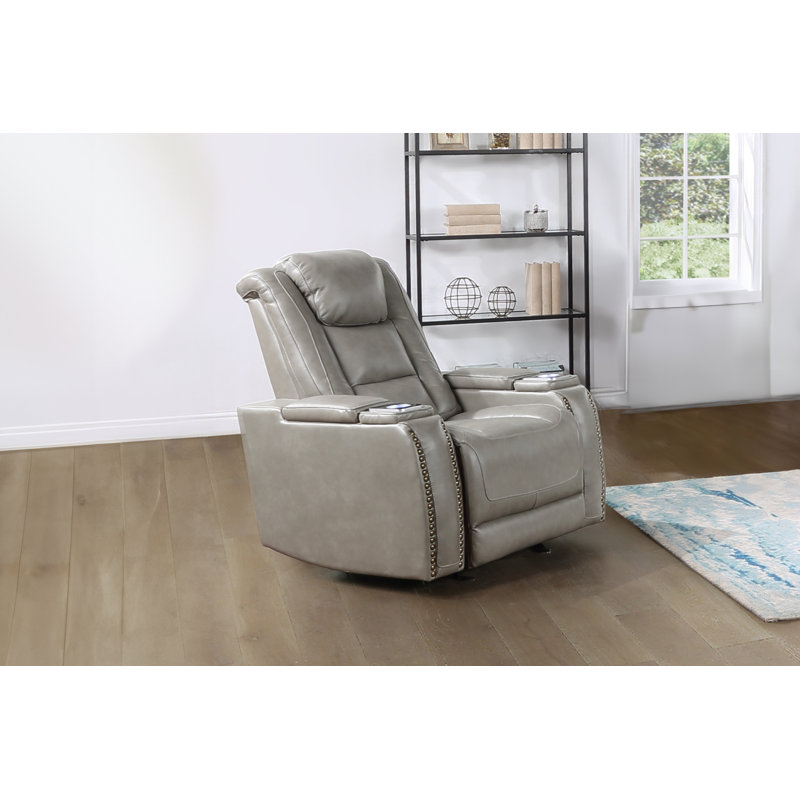 Paylor Leather Upholstery Power Glider Recliner In Gray, Power - Touch Panel, P2