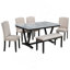 Table de salle à manger de style moderne 6 pièces avec 4 chaises et 1 banc, table avec placages marbrés et pieds en forme de V TREXM