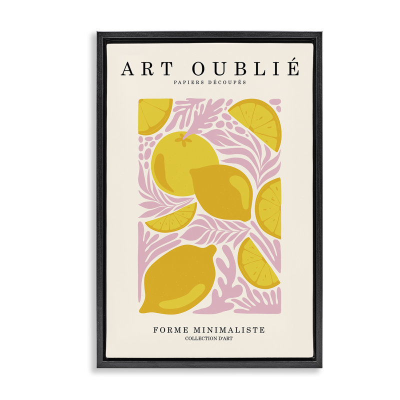 Lemons on Pink Florals Framed Floater Canvas by Incado, Cadre flottant noir de jais, H 25 po x l 17 po