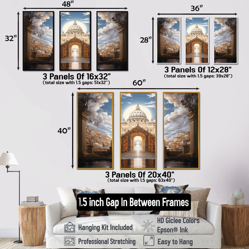 Ensemble de salon mural St. Peter's Pearly Gates I - Christianity, Cadre flottant noir, H 40 po x l 60 po x P 1 po